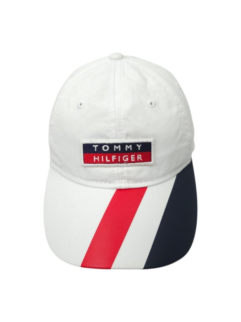 Tommy Hilfiger Flag Logo Patch Striped Baseball Cap White Dad Hat Strapback